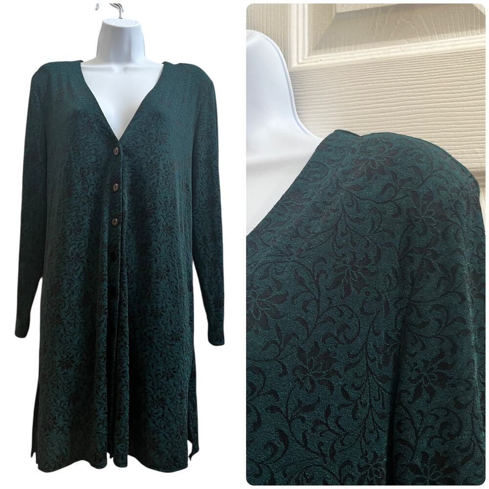 Vintage Rabbit Rabbit Rabbit Green Jacquard V Neck Button Down Tunic 14M Boho
